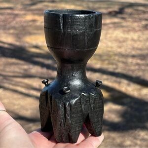 Antique Hand Carved Ebonized Wood Candle Holder!